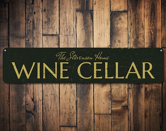 Wine Cellar Sign, Personalized Home Wine Decor, Custom Family Name Sign, Metal Home Bar Sign, Wine Love Sign, Wine Cellar - Quality Aluminum