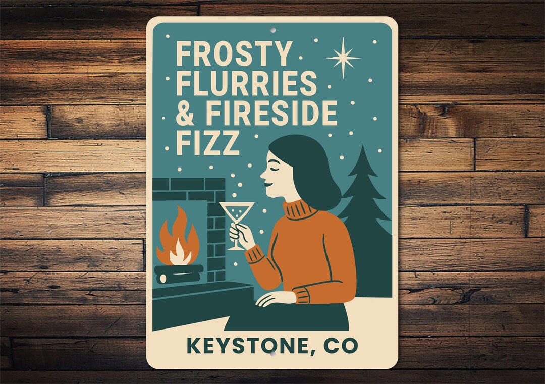 Frosty Flurries & Fireside Fizz Metal Sign, Custom Ski Location, Retro ...