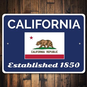 California Signs, Metal Established 1850 Sign, LA Decor, Cali Gift Decor, City Signs, State Decor, City Distance, Quality Metal State Sign