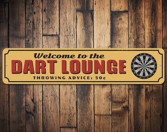 Dart Lounge Sign, Game Room Sign, Dart Board Sign, Welcome Man Cave Decor, Metal Dorm Sign, Dart Lounge Decor - Quality Aluminum Dart Signs