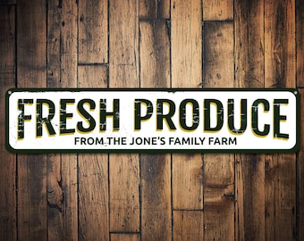 Fresh Produce Sign, Personalized Farm Sign, Custom Farmer Market Sign, Family Farm Decor, Metal Produce Decor, Fresh Food - Quality Aluminum