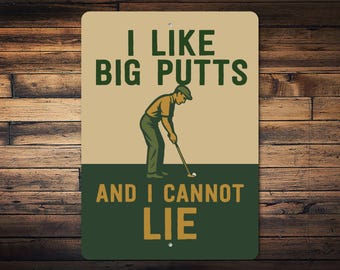 Panneau Big Putts, panneau de golf drôle, décoration murale de golf, panneau de l'homme des cavernes de golf, décoration d'intérieur de golf, panneau de barre de golf, cadeaux pour bâillons de golf - panneau en métal