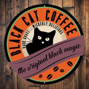 Black Cat Coffee Sign, Halloween Cat Themed Coffee Shop Decor, Vintage Halloween Sign, Coffee Bar Sign, Kitchen Metal Wall Decor