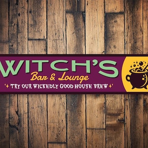 Witch&#39;s Bar And Lounge Sign, Halloween Bar Sign, Magical Bar Sign, Witch Pub Sign, Home Bar Decor, Witch Cauldron Decor - Metal Sign