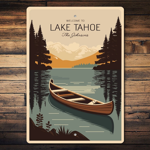 Welcome To Lake Tahoe, Custom Family Sign, Lake Tahoe Decor, Welcome Sign, Vacation Home Decor, Lake Tahoe Gift, Retro Metal Sign