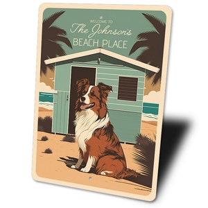 Australian Shepherd Schild, individuelles Strandhaus Dekor, individuelles Willkommensschild mit Familienname, Aussie Mom Hundeliebhaber Geschenk, Wohnkultur Geschenk, Metallschild Bild 4