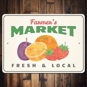 Farmers Market Metal Sign - Fresh & Local Produce Decor - Rustic Kitchen Wall Art - Farm Stand Fruit Sign - Country Market Decor