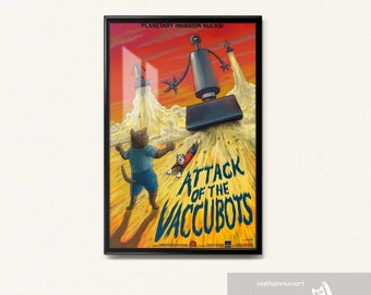 Cat Movie Poster - Attack of the Vaccubots - Horror Movie Poster