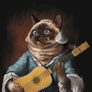 Cat Playing Baroque Guitar