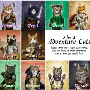 Personageafdrukken fantasiekat: 3 prints voor speciale prijs
