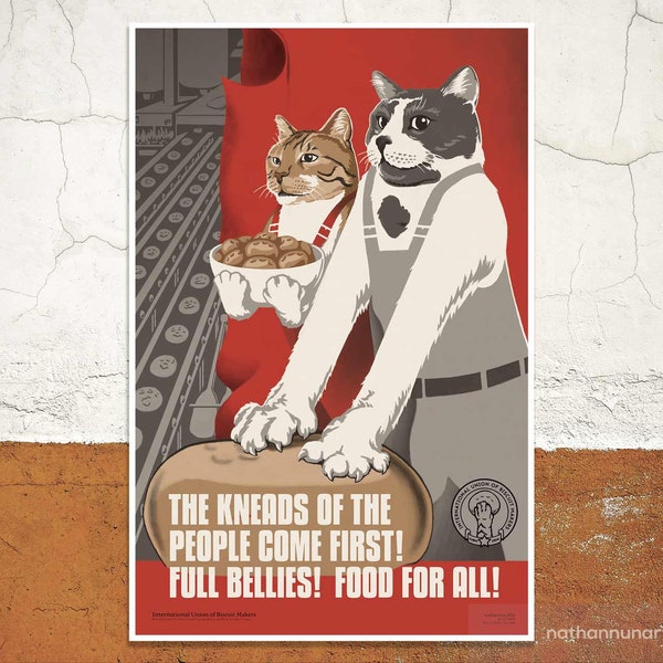 Russisches Katzen-Poster - Die Wünsche des Volkes kommen zuerst - International Union of Biscuit Makers