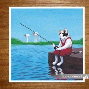 Gatto pescatore - Stampa artistica di gatto per il tempo libero - Stampa artistica di gatto