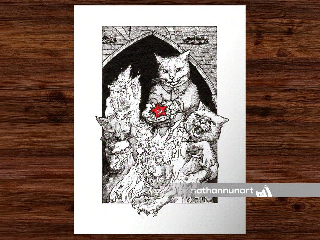 Soviet Turn Undead - Cat Drawing Print - Ink Drawing Print - Etsy