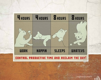 Soviet Cat Poster - 4 hours Work 4 hours Nappin (Control Productive Time and Reclaim the Day!)