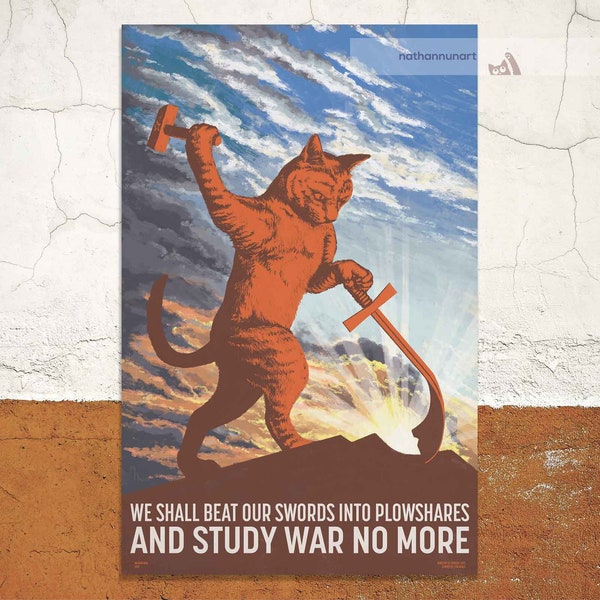 Poster chat soviétique - Des épées aux socs - Study War No More