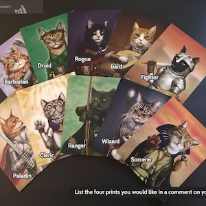 Fantasy Katze Mini Prints - Kleine Drucke - Katzen Prints in Postkartengröße - Wähle 4
