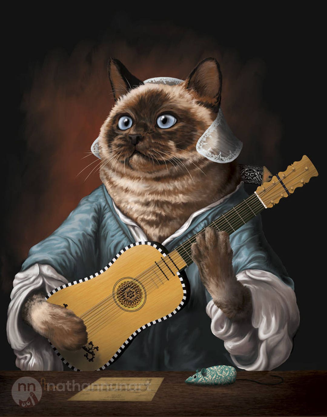 Cat Playing Baroque Guitar - Etsy
