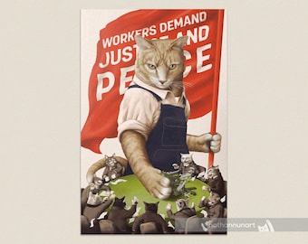 Soviet Cat Poster - Workers Demand Justice and Peace - Etsy