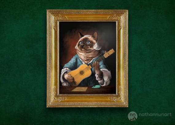 Cat Playing Baroque Guitar - Etsy