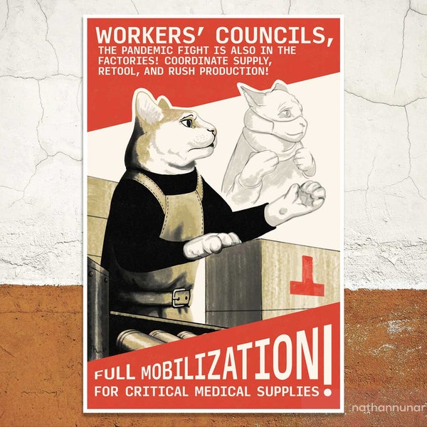 Poster chat soviétique - Mobilisation totale pour des fournitures médicales essentielles