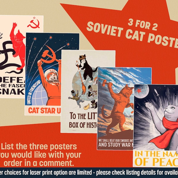 Offre de 3 affiches de chats soviétiques - Affiches de propagande