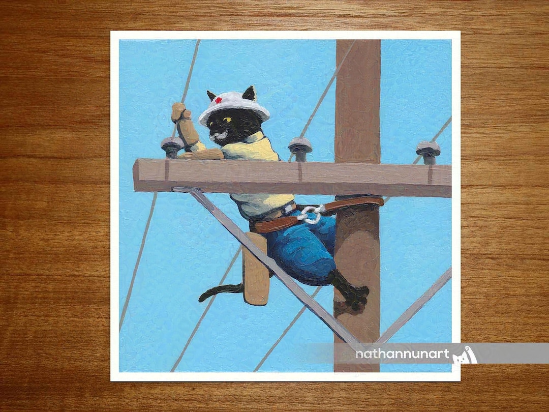Lineman Cat - Working Cat Art Print - Fine Art Cat Print - Etsy