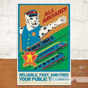 Póster del gato soviético: ¡Todos a bordo! - Póster de transporte público