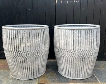 Large Chevron Galvanised Planter, Jumbo Dolly Tub (55x48cm)