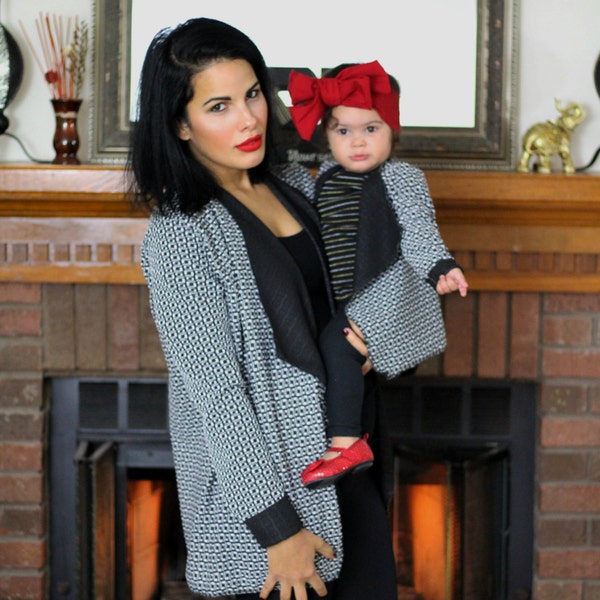 Matching mother daughter outfits, black and white cardigan sweater, baby girl sweater outfit, mommy and me clothing,Valentines day gift hers