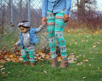 Mommy and me turquoise leggings, mommy and me outfits,matching mommy daughter,mom and baby,mommy and mini baby leggings, green legging set