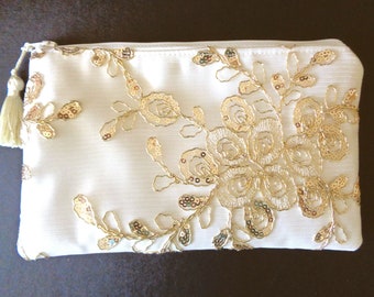 Ivory clutch, gold clutch, bride purse, bridal clutch, bridesmaid gift, evening bag, wedding purse, holiday purse