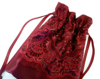 Burgundy Drawstring Bag, Bride Purse, Money Dance Bag, Bridesmaid Gift, Money Bag, Evening Bag, Flower Girl Bag, Wedding Purse,