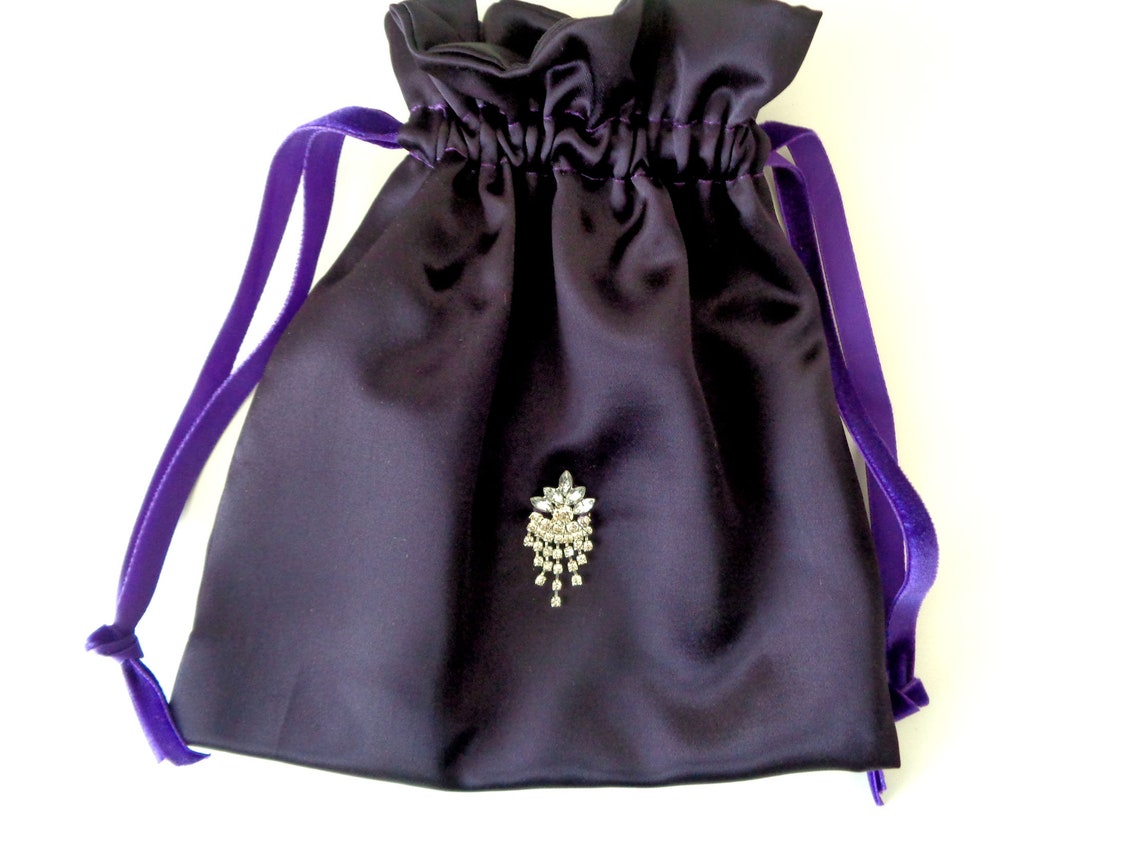 Purple Drawstring Bag, Evening Bag, Rhinestone Purse, Drawstring Bag ...