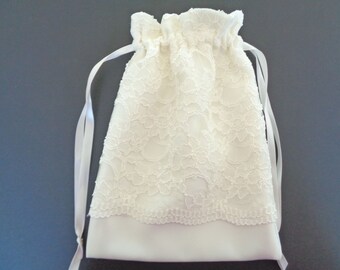 Ivory drawstring bag, drawstring purse, bride money bag, money dance bag, brides purse, bridesmaid gift, wedding bag, flower girl bag