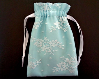 Aqua drawstring bag, girl purse, flower girl bag, bridesmaid gift, money dance bag, bride purse, jewelry pouch, cosmetic pouch, wedding