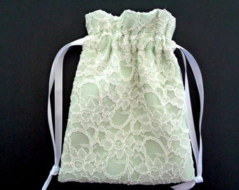 Pastel green drawstring bag, girl purse, flower girl bag, bridesmaid gift, money dance bag, bride purse, jewelry pouch, cosmetic pouch,