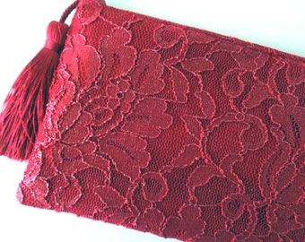 Red Clutch, Evening Bag, Lace Clutch, Bride Purse, Bridal Clutch, Bridesmaid Gift, Wedding Purse, Christmas Purse, Valentine bag