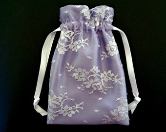 Lavender drawstring bag, girl purse, flower girl bag, bridesmaid gift, money dance bag, bride purse, jewelry pouch, cosmetic pouch, wedding