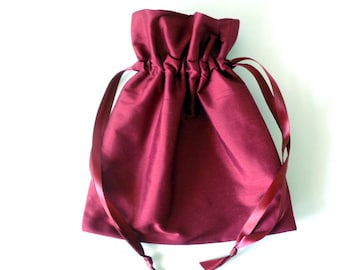 Burgundy drawstring bag, silk purse, dance bag, money dance bag, evening bag,  bag, bridesmaid gift,  burgundy purse, money bag