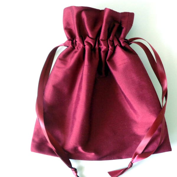 Burgundy drawstring bag, silk purse, dance bag, money dance bag, evening bag,  bag, bridesmaid gift,  burgundy purse, money bag