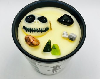 Jack Skellington Candle | Pumpkin Spice Soy Candle with Crystals, 7oz