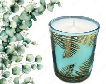 White Eucalyptus Candle | Soy Candle | Green Frosted Glass | Leaves | Relax Candle | Handmade | Handpoured | Stress Relief Candle | Handpour