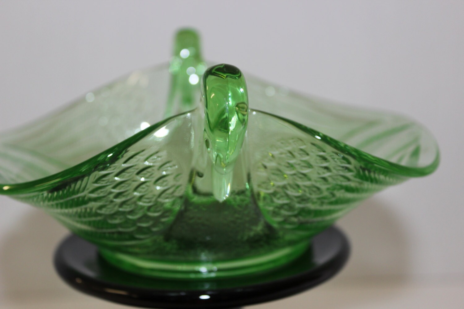Vintage Fenton Green Depression Glass Swan Candy Dish Etsy