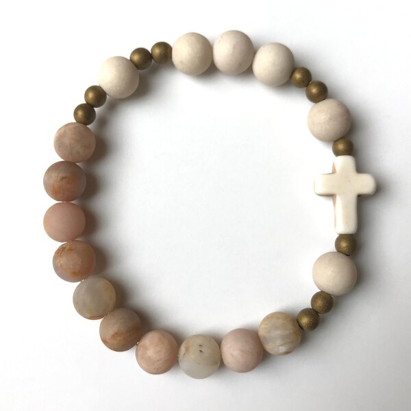 Rosary Bracelet - Sunstone and Petrified Wood Beads - Stretch - Catholic Gifts - Gifts for Her - Meditation Beads - Catholic Rosary Beads