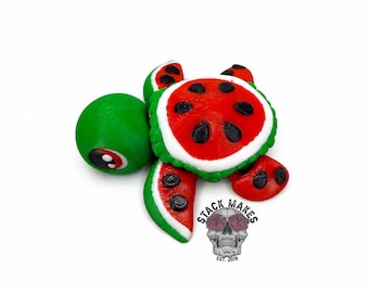 Articulated Watermelon Turtle Fidget Toy | 3D Printed Flexi Animal Desk Toy