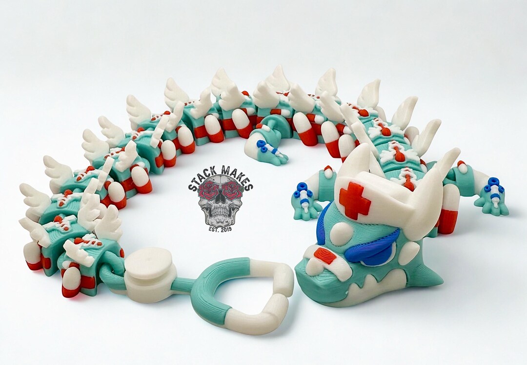 Medical Fidget Articulated Nurse Dragon – 16.5” Medical Themed Fidget Toy | Unique 3D ...