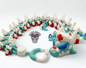 Articulated Nurse Dragon – 16.5” Medical Themed Fidget Toy | Unique 3D Printed Collectible | Doctor | Nursing student | Nursing | Med | RN |