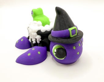 3" Witch Turtle Figurine: 3D Printed Halloween Cauldron Decor