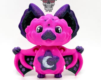 3D Printed Articulated Moon Bat: Pink & Purple Celestial Desk Decor