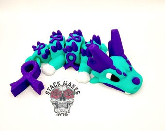 Suicide Awareness Dragon | Articulated Dragon | Mental Health Awareness | Purple Ribbon Fidget Dragon | Desk Companion | Gift of Support